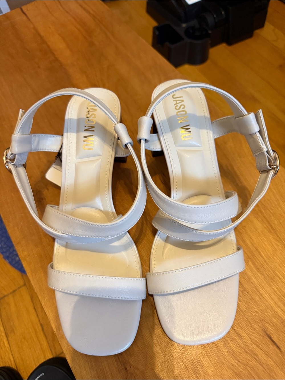 Jason Wu Cream Strappy Leather Block Heel Sandals